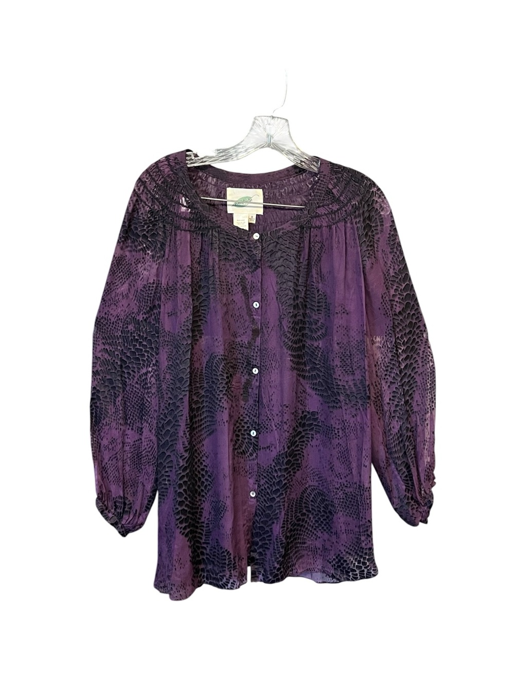 Nurture Silk Blend Tunic Blouse Women’s S Purple Black Burnout Boho Sheer